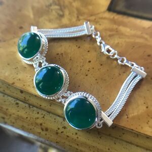 Genuine Green Onyx Sterling Silver Bracelet